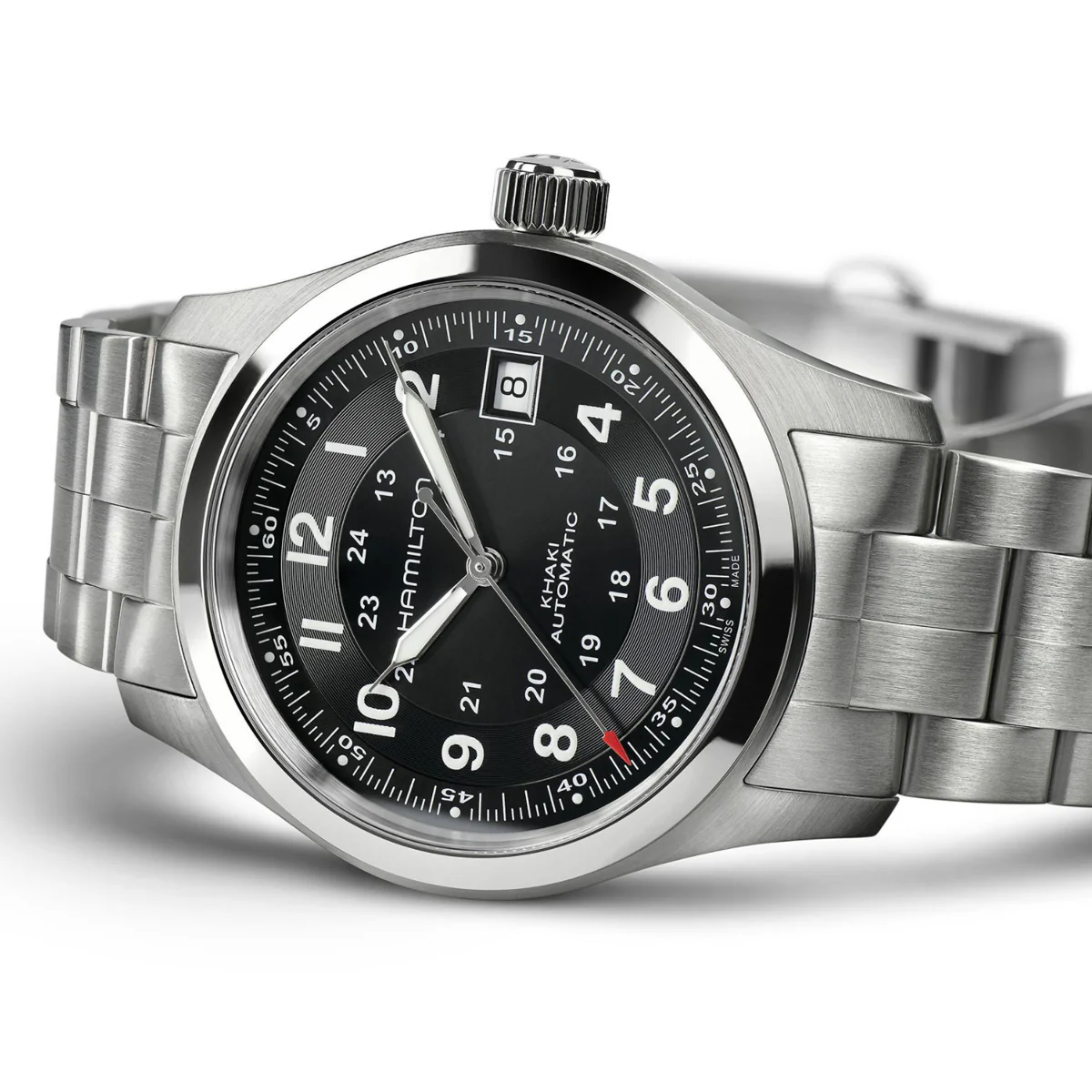 Hamilton - Khaki Field 38 mm Automatic Stainless Bracelet Black Dial Date - H70455133 - Image 2