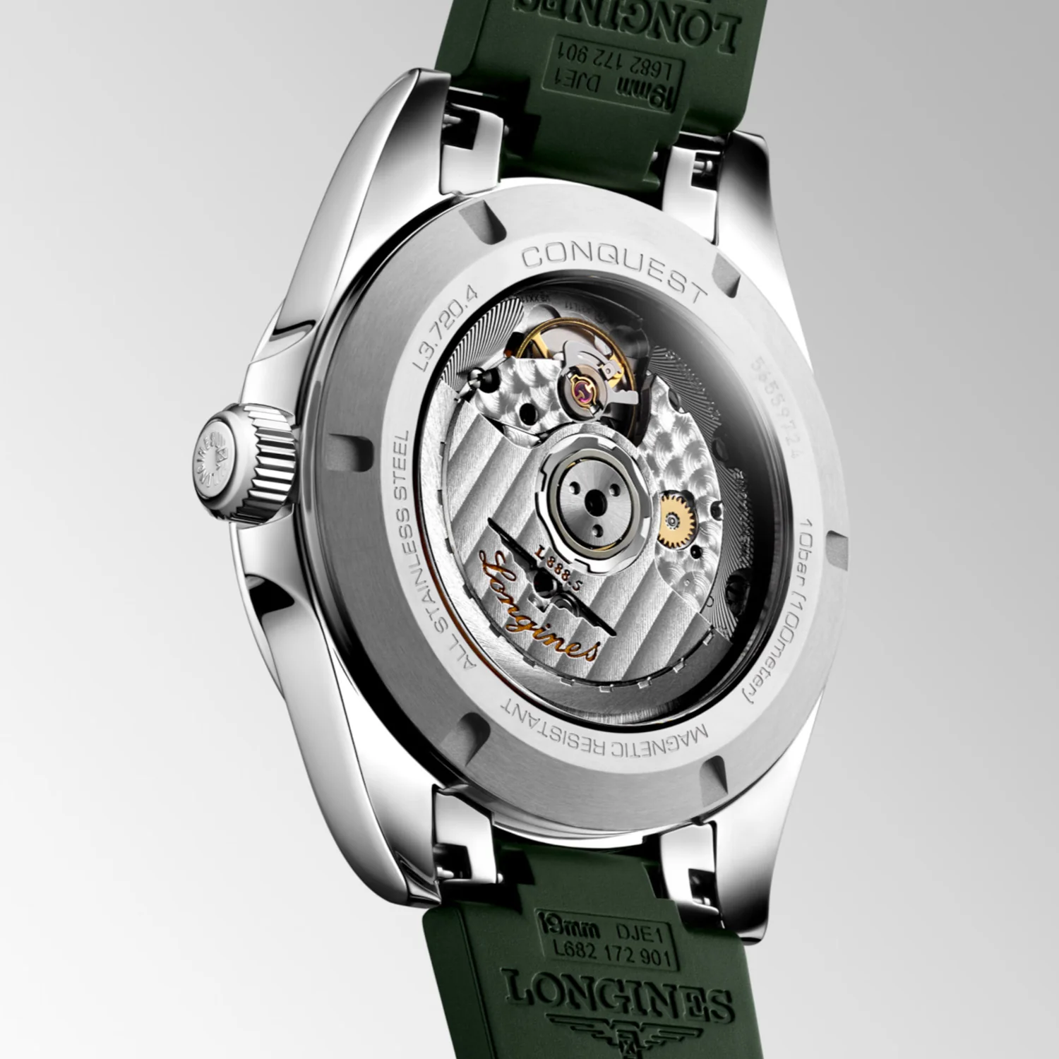 Longines - Conquest 38 mm Automatic Sunray Green Dial Rubber Strap - L37204029 - Image 2