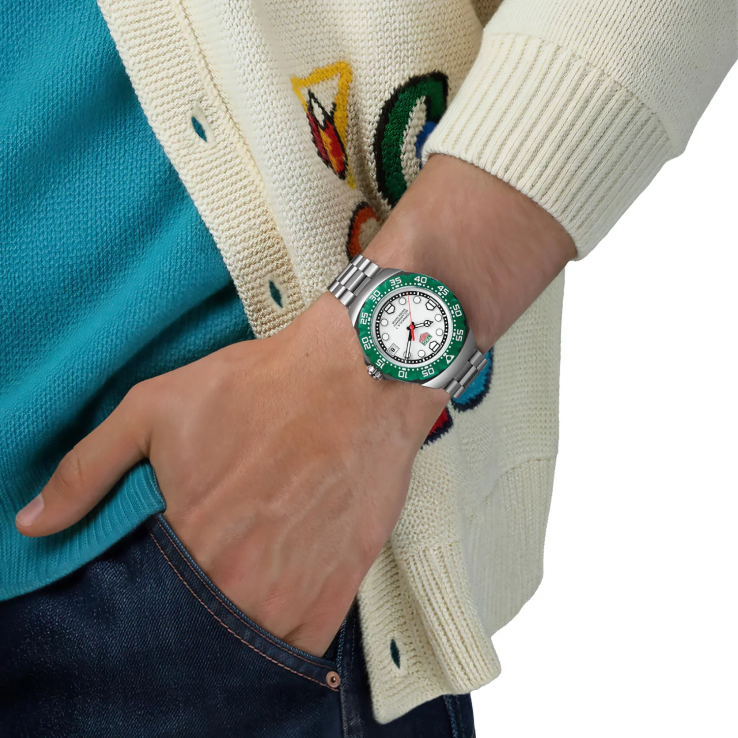 TAG Heuer - Formula 1 Solargraph 38 mm Opaline White Dial Green Bezel - WBY111E.BA0042 - Image 3
