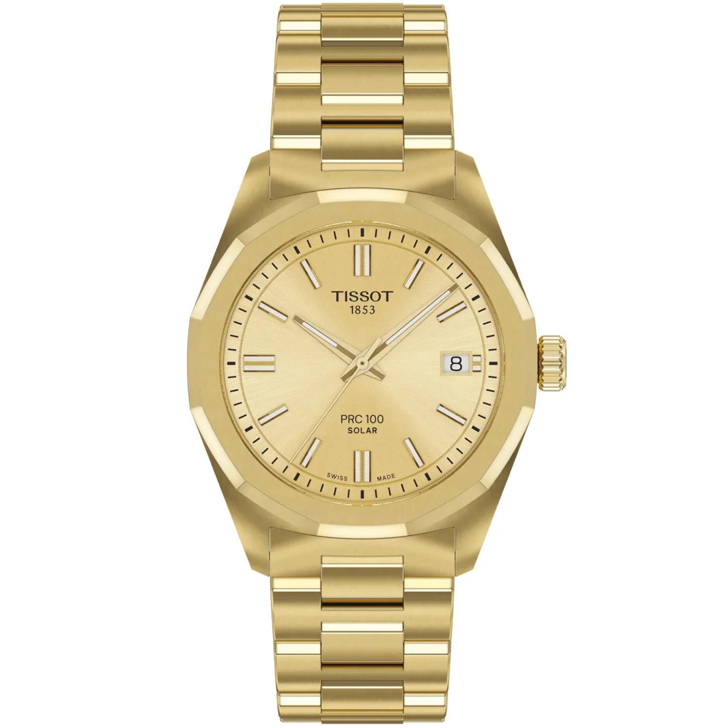 Tissot - PRC 100 Solar 34 mm Yellow Gold PVD Case Champagne Dial - T1518223302100